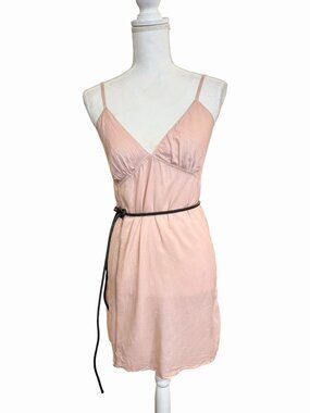 Farm Rio Pink Slip Mini Dress With Braided Belt, Medium
